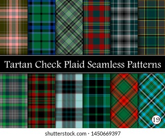 Set  Tartan Plaid Scottish Seamless Pattern. Texture from tartan, plaid, tablecloths, shirts, clothes, dresses, bedding, blankets and other textile. Vol 19