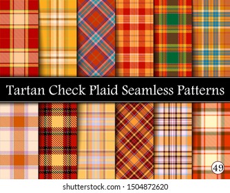 Set Tartan Plaid Scottish Seamless Pattern. Texture from tartan, plaid, tablecloths, shirts, clothes, dresses, bedding, blankets and other textile. Vol 49