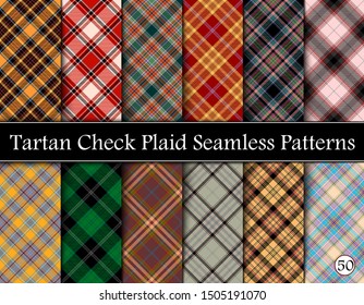 Set Tartan Plaid Scottish Seamless Pattern. Texture from tartan, plaid, tablecloths, shirts, clothes, dresses, bedding, blankets and other textile. Vol 50