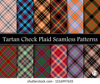 Set Tartan Plaid Scottish Seamless Pattern. Texture from tartan, plaid, tablecloths, shirts, clothes, dresses, bedding, blankets and other textile. Vol 73