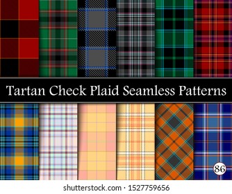 Set Tartan Plaid Scottish Seamless Pattern. Texture from tartan, plaid, tablecloths, shirts, clothes, dresses, bedding, blankets and other textile. Vol 86