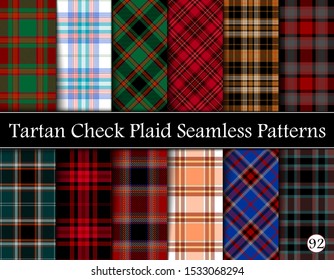 Set Tartan Plaid Scottish Seamless Pattern. Texture from tartan, plaid, tablecloths, shirts, clothes, dresses, bedding, blankets and other textile. Vol 92