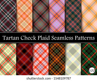 Set Tartan Plaid Scottish Seamless Pattern. Texture from tartan, plaid, tablecloths, shirts, clothes, dresses, bedding, blankets and other textile. Vol 100