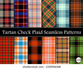 Set Tartan Plaid Scottish Seamless Pattern. Texture from tartan, plaid, tablecloths, shirts, clothes, dresses, bedding, blankets and other textile. Vol 108