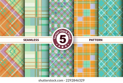 Set Tartan Plaid Scottish Seamless Pattern. Flat textile fabric pattern ornament design. Texture from tartan, plaid, tablecloths, shirts, clothes, dresses, bedding, blankets and other textile.