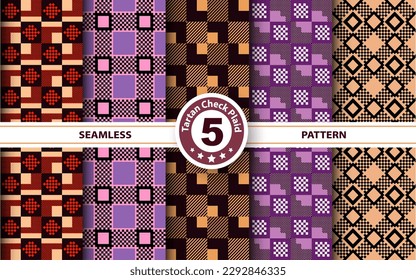 Set Tartan Plaid Scottish Seamless Pattern. Flat textile fabric pattern ornament design. Texture from tartan, plaid, tablecloths, shirts, clothes, dresses, bedding, blankets and other textile.