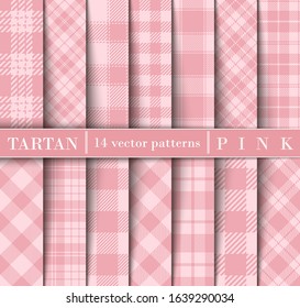 Set Tartan Plaid  Seamless Patterns. Trend Color Pink Flannel  Shirt Tartan Patterns. Trendy Tiles Vector Illustration for Wallpapers.
