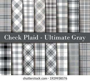Set Tartan  Plaid  Seamless Patterns. Trend Color Ultimate Gray Flannel  Shirt Tartan Patterns. Trendy Tiles Vector Illustration for Wallpapers.
