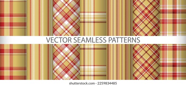Set tartan plaid seamless. Vector background texture. Check pattern textile fabric collection.
