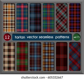 Set Tartan Seamless Pattern Background. Red, Black, Green, Brown, Gold, Blue  and  White Plaid, Tartan Flannel Shirt Patterns. Trendy Tiles Vector Illustration for Wallpapers.