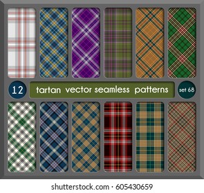Set Tartan Seamless Pattern Background. Red, Black, Green, Brown, Gold, Blue  and  White Plaid, Tartan Flannel Shirt Patterns. Trendy Tiles Vector Illustration for Wallpapers.