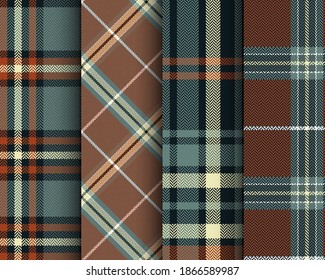 Set of tartan seamless pattern. Checkered Scottish plaid. Striped Christmas print in Scottish style. Tartan background.
