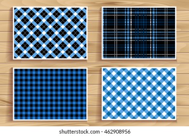 Set Tartan Seamless Pattern. Lumberjack Flannel Shirt Inspired. Seamless Tiles. Trendy Hipster Style Backgrounds. Vector Files Pattern Swatches. Blue