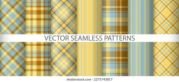 Legen Sie ein durchgängiges Tartan-Muster fest. Plaid strukturierter Hintergrund. Textile Check Vektorgrafik Sammlung.