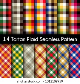 Set Tartan Seamless Pattern. Seamless Tartan Tiles. Trendy Colors Vector Illustration for Wallpapers. 