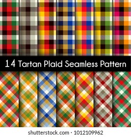 Set Tartan Seamless Pattern. Seamless Tartan Tiles. Trendy Colors Vector Illustration for Wallpapers. 