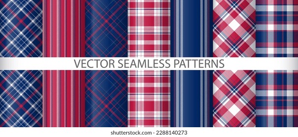 Set tartan texture fabric. Background seamless pattern. Vector plaid check textile collection.