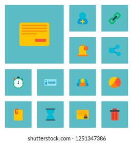 Set of task manager icons flat style symbols with hourglass, pie chart, notification and other icons for your web mobile app logo design.