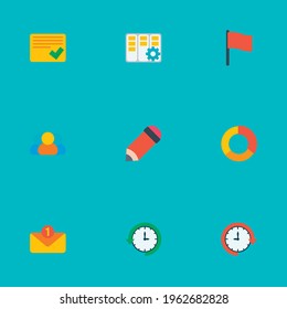 Set of task manager icons flat style symbols with pencil, members, completed tasks and other icons for your web mobile app logo design.