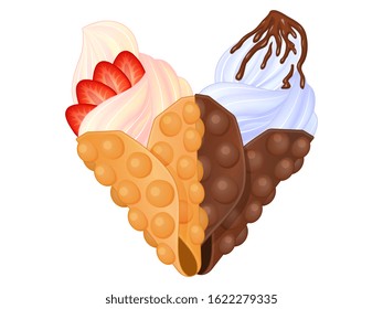 Set of tasty bubble waffle icons on white background. Realistic style. Vector illustration. Isolated on white. Object for packaging, advertisements, menu.