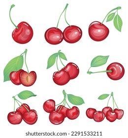 Set of tasty cherries on white background