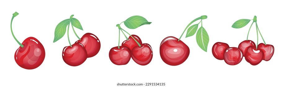 Set of tasty cherries on white background