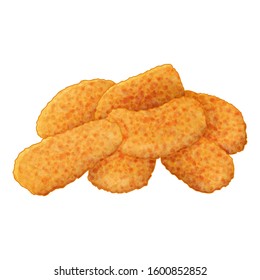 set of tasty chicken nuggets icons on white background. Cartoon style. Vector illustration. Isolated on white. Object for packaging, advertisements, menu.