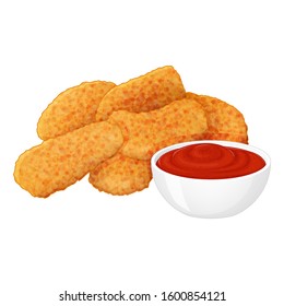 set of tasty chicken nuggets with ketchup on white background. Cartoon style. Vector illustration. Isolated on white. Object for packaging, advertisements, menu.