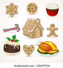 Set of tasty Christmas icons. Vector illustration.