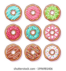 Set of tasty donuts isolated on white background