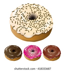 Set of tasty donuts isolated on white. Vector, illustration.