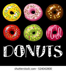 Set of tasty donuts. Vector Illustration. Isolated on white.