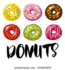 Set von leckeren Donuts. Vektorgrafik. Einzeln auf Weiß.