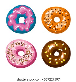 Set of tasty donuts. Vector Illustration. Isolated on white.