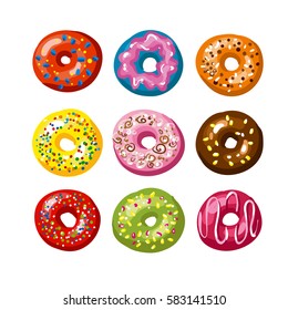 Set of tasty donuts. Vector Illustration. Isolated on white.