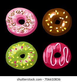 Set of tasty donuts. Vector Illustration.