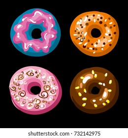 Set of tasty donuts. Vector Illustration.