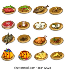 Set of tasty food and leftovers. Vector illustration.