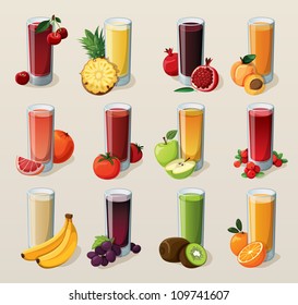 Set of tasty fresh squeezed juices.