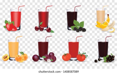 Set of tasty fresh squeezed juices. Vector illustration, eps 10