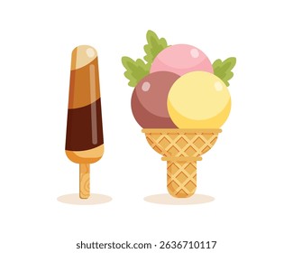 Set tasty ice cream collection	