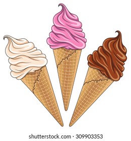 Set of tasty ice cream color. Vector illustration. Isolated objects on a white background