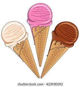 Set of tasty ice cream color. Vector illustration. Isolated objects on a white background 