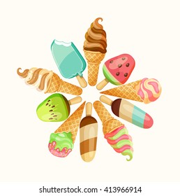 Set of tasty ice cream isolated on white background, vector illustration.