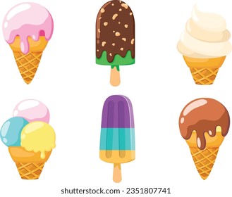Set of tasty ice creams, isolated on white background