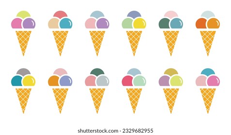 Set of tasty ice creams, Pastel ice cream set