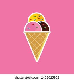 Set of tasty ice creams. Sweet summer delicacy sundaes,gelatos with different tasties,collection isolated ice-cream cones and popsicle with different topping.Vector illustration for web,design, print.