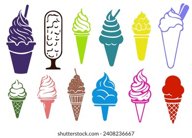 Set of tasty ice creams. Sweet summer delicacy sundaes,gelatos with different tasties,collection isolated ice-cream cones and popsicle with different topping.Vector illustration for web,design, print.