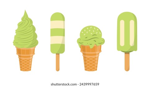 Set of tasty ice creams. Sweet summer delicacy sundaes,gelatos with different tasties,collection isolated ice-cream cones and popsicle with different topping.Vector illustration for web,design, print.