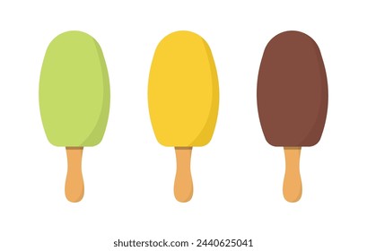 Set of tasty ice creams. Sweet summer delicacy sundaes,gelatos with different tasties,collection isolated ice-cream cones and popsicle with different topping.Vector illustration for web,design, print.